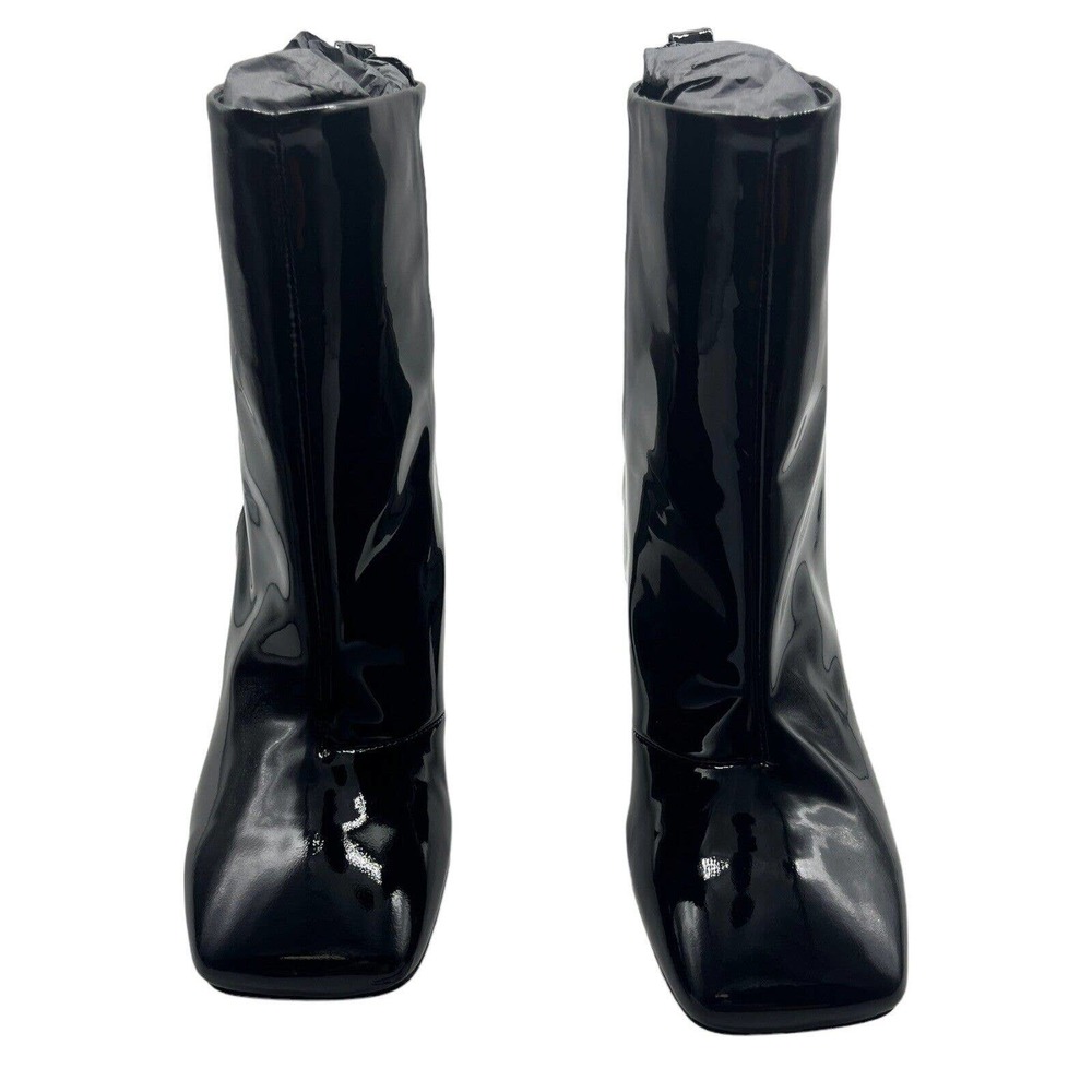 NWT Good American Black Patent Leather Shiny Block Heel Ankle Booties Size 7.5 - Picture 4 of 10